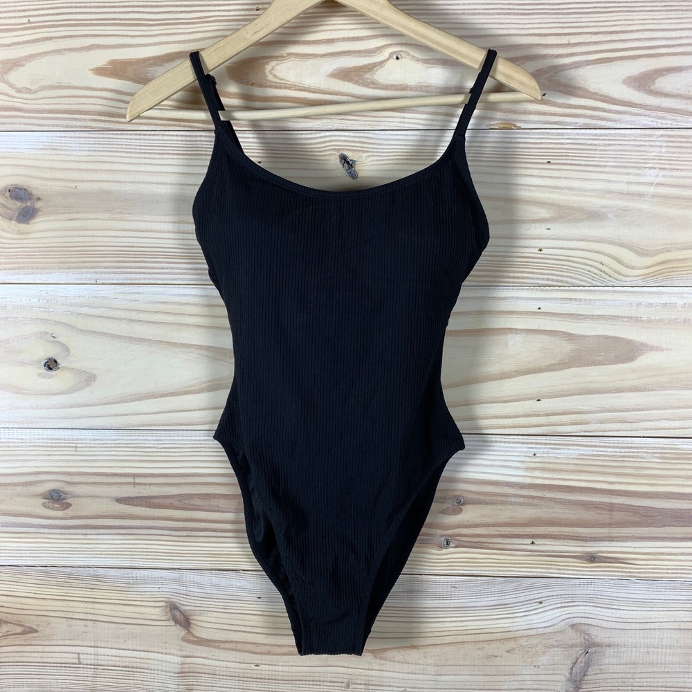 Andie Swimsuit Women ST Black Ribbed Scoop One Piece Swimwear Tall Minimalist